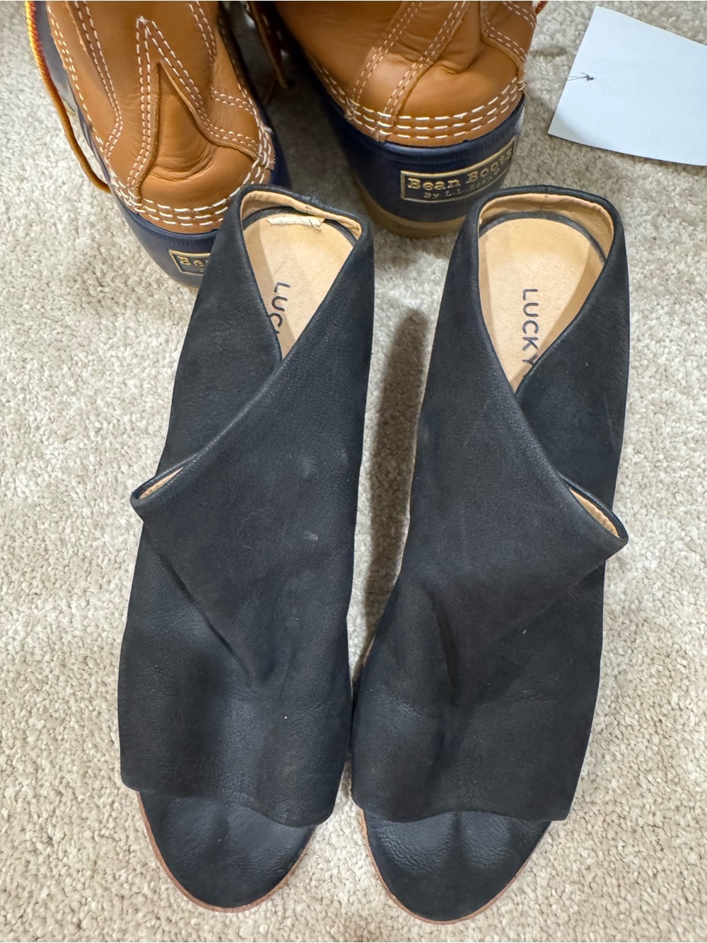 Lucky Brand Black Suede Peep-Toe Slip-On Heels
